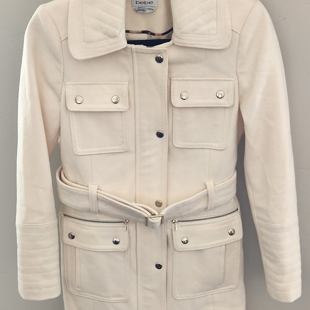 Bebe Cream Wool Coat Jacket with Belt